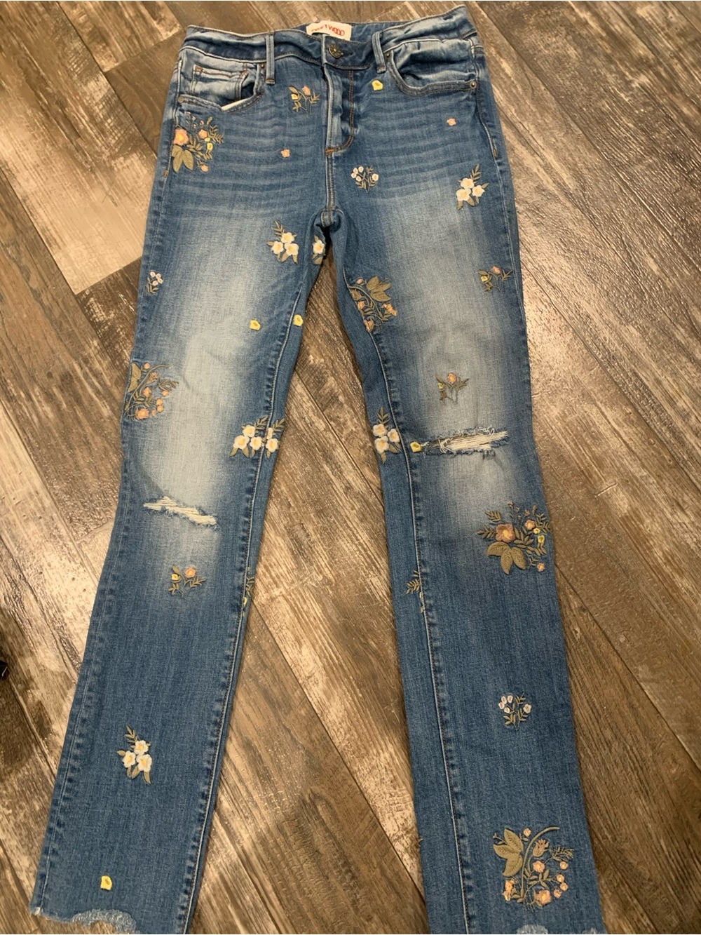 DRIFTWOOD Audrey Blue Floral Embroidered Straight Leg Jeans